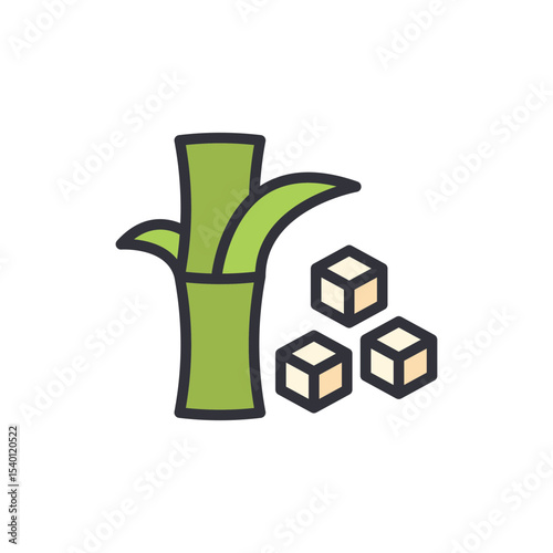 Stylized Depiction Of Sugar Cane Stalk And Three Sugar Cubes