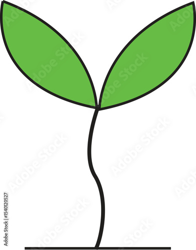 Minimalist Green Sprout Vector Illustration with Two Leaves Representing Growth, Nature, Sustainability, and Eco Concept