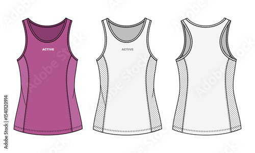 illustration of tank, sports wear.fashion flat sketch vector, cad, technical drawing, flat drawing, template, mockup.
