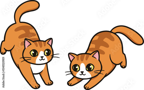 Two Cartoon Cats Vector Illustration | Cute Playful Cat Characters | Funny Feline Duo Clipart | Adorable Pet Cartoon Design | Cat Friends Art for Kids, Stickers, T-Shirts, Posters, Digital Use