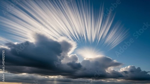 Dramatic Cloudscape Featuring Streaking Light Rays and Blue Skies