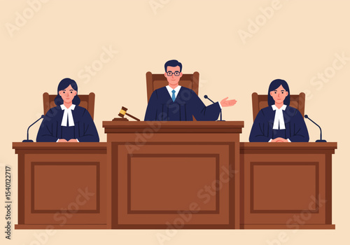 Vector illustration of judge and lawyer in courtroom