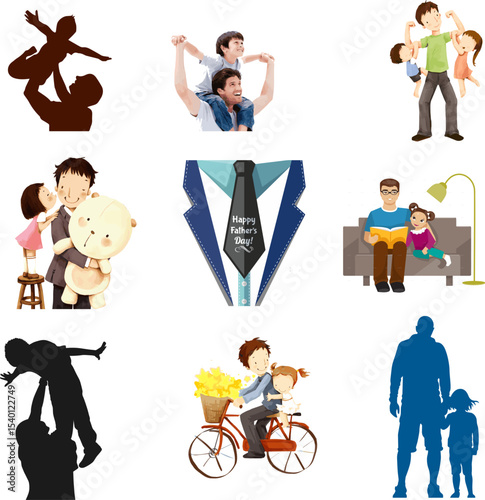 Vector art of happy fathers day a collection of heartwarming scenes, isolated on transparent background