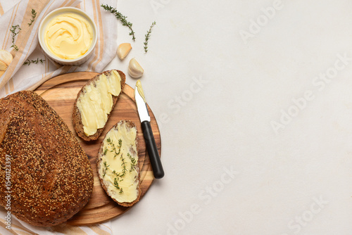 Wooden board of bread slice...