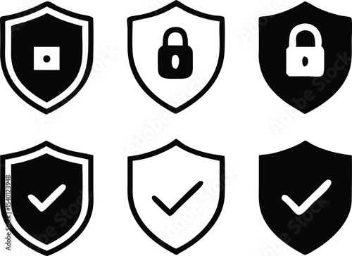 Security shield sign vector illustration, Lock security icon, Set of security shield icons, securityshields symbols with check mark and padlock, Shield security icon, Safety, protection sign