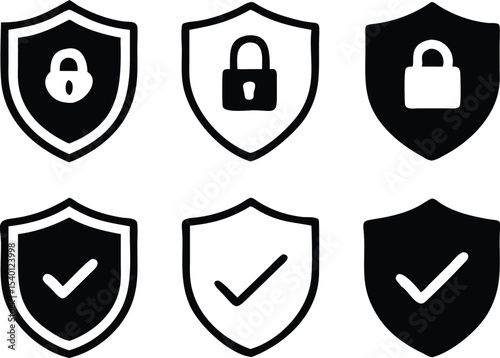 Security shield sign vector illustration, Lock security icon, Set of security shield icons, securityshields symbols with check mark and padlock, Shield security icon, Safety, protection sign