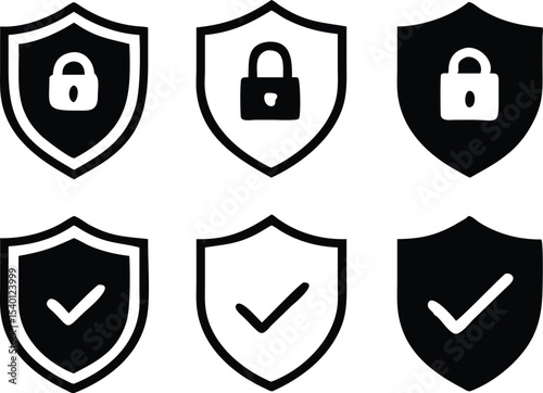 Security shield sign vector illustration, Lock security icon, Set of security shield icons, securityshields symbols with check mark and padlock, Shield security icon, Safety, protection sign