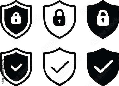 Security shield sign vector illustration, Lock security icon, Set of security shield icons, securityshields symbols with check mark and padlock, Shield security icon, Safety, protection sign