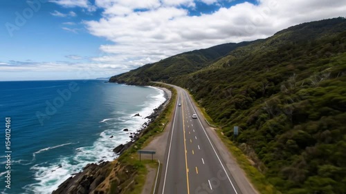 POV Coastal Road Drive Highway Drive Ocean Cliffside Road with Forest and Blue Sky in 4K