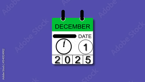 December 1 date 2025 illustration . calendar animation on a black background. and stunning 4k illustration .