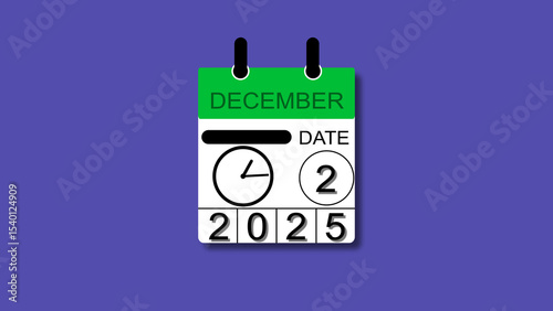 December 2 date 2025 illustration . calendar animation on a black background. and stunning 4k illustration .