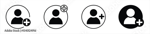 Add User Icon Set – Profile with Plus Symbol in Various Styles