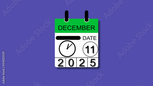 December 11 date 2025 illustration . calendar animation on a black background. and stunning 4k illustration .