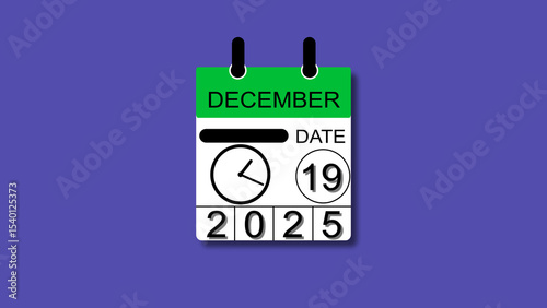 December 19 date 2025 illustration . calendar animation on a black background. and stunning 4k illustration .