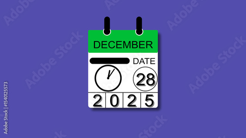 December 28 date 2025 illustration . calendar animation on a black background. and stunning 4k illustration .