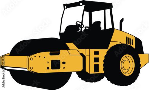 Road Roller Silhouette vector Illustration  with Large Drum and Elevated 