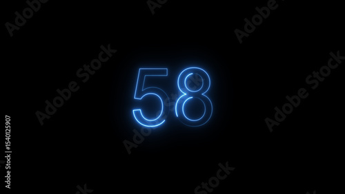 A glowing neon 58 number illustration . on a black background. and creating a illustration stunning 4k illustration .