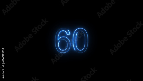 A glowing neon 60 number illustration . on a black background. and creating a illustration stunning 4k illustration .