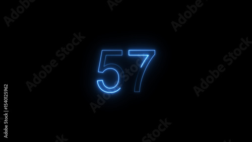 A glowing neon 57 number illustration . on a black background. and creating a illustration stunning 4k illustration .