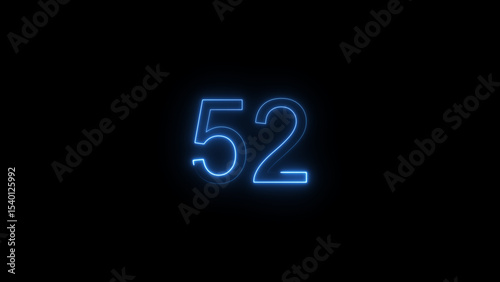 A glowing neon 52 number illustration . on a black background. and creating a illustration stunning 4k illustration .