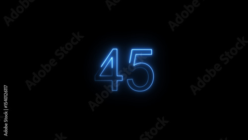 A glowing neon 45 number illustration . on a black background. and creating a illustration stunning 4k illustration .