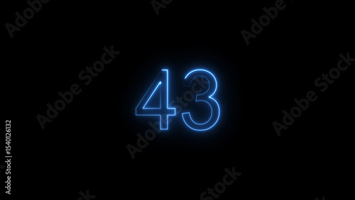 A glowing neon 43 number illustration . on a black background. and creating a illustration stunning 4k illustration .