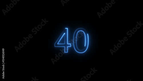 A glowing neon 40 number illustration . on a black background. and creating a illustration stunning 4k illustration .