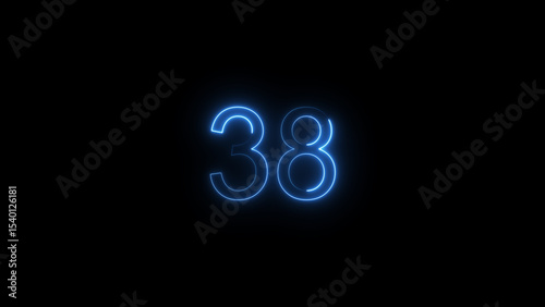 A glowing neon 38 number illustration . on a black background. and creating a illustration stunning 4k illustration .