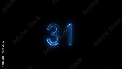 A glowing neon 31 number illustration . on a black background. and creating a illustration stunning 4k illustration .
