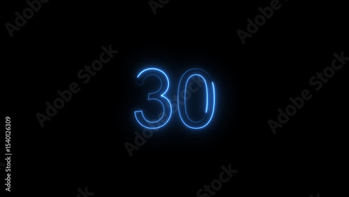 A glowing neon 30 number illustration . on a black background. and creating a illustration stunning 4k illustration .