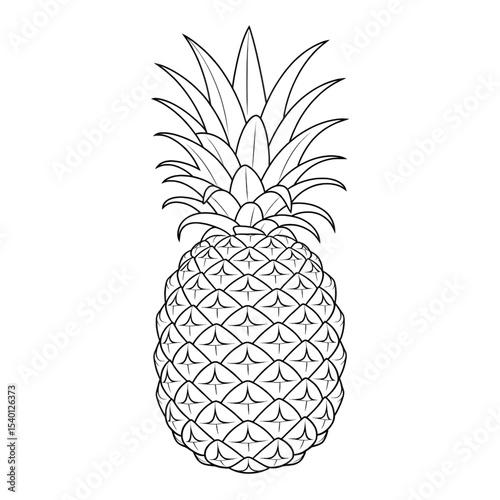 A black and white pineapple illustration line art of a coloring page
