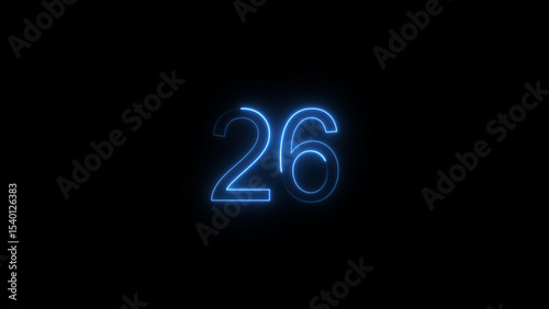 A glowing neon 26 number illustration . on a black background. and creating a illustration stunning 4k illustration .