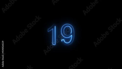A glowing neon 19 number illustration . on a black background. and creating a illustration stunning 4k illustration .