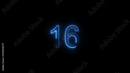 A glowing neon 16 number illustration . on a black background. and creating a illustration stunning 4k illustration .