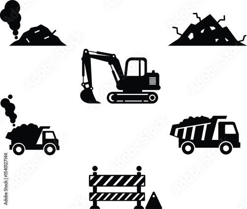 Heavy Machinery Silhouette for Urban Construction and Development
