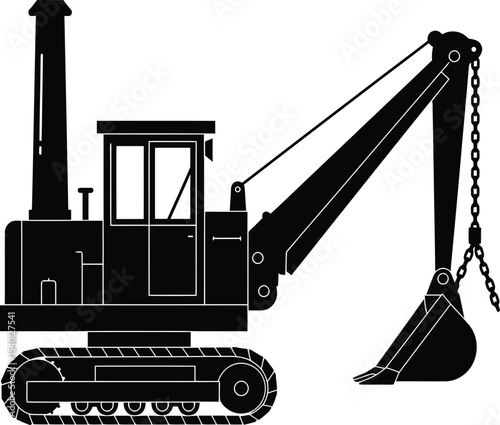 Old Steam Excavator Silhouette for Industrial Era Graphics