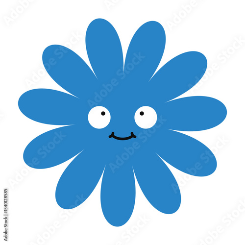 Bright floral emoji with happy expression. A stylized cartoon flower full of joy and energy.