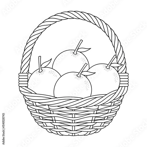 A black and white oranges inside the basket illustration line art of a coloring page