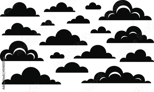 A collection of black cloud silhouettes on a white grid background