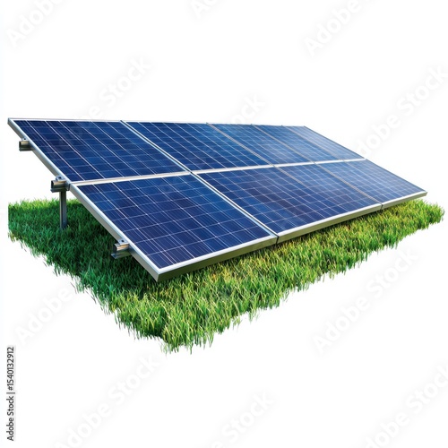 Blue Solar Panels on Green Grass