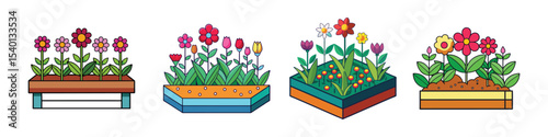 Flower Bed Flat Illustration in Simple Minimalist Style