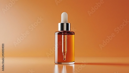 Amber Glass Dropper Bottle with Serum on a Warm Orange Background