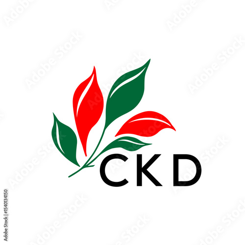 CKD Minimalist Nature Logo with Red and Green, Leaf Design CKD Later Logo on White Background
