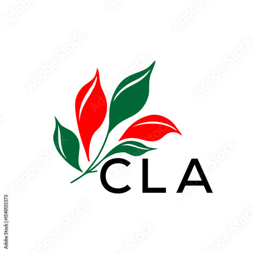 CLA Minimalist Nature Logo with Red and Green, Leaf Design CLA Later Logo on White Background
