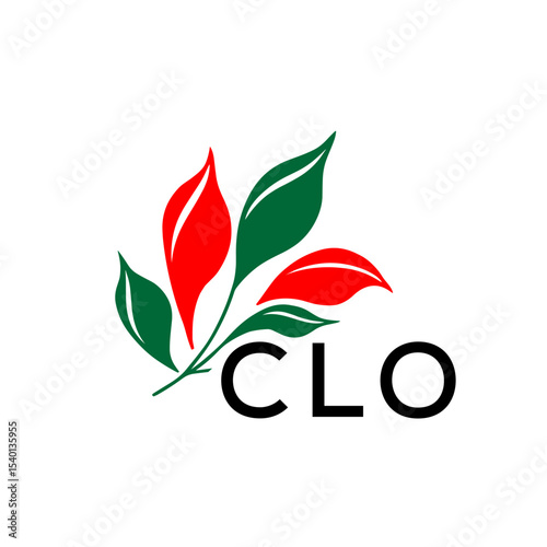 CLO Minimalist Nature Logo with Red and Green, Leaf Design CLO Later Logo on White Background
