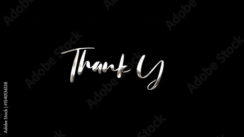 A stylish “Thank You” animation in shimmering silver metallic script on a black background. Perfect for elegant video endings, presentations, or social posts. High-resolution, 4K quality.