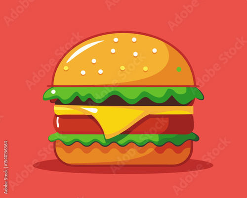 Illustrated delicious burger on transparent background