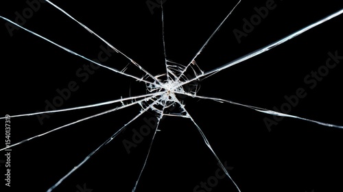 Broken glass cracks spreading on black background