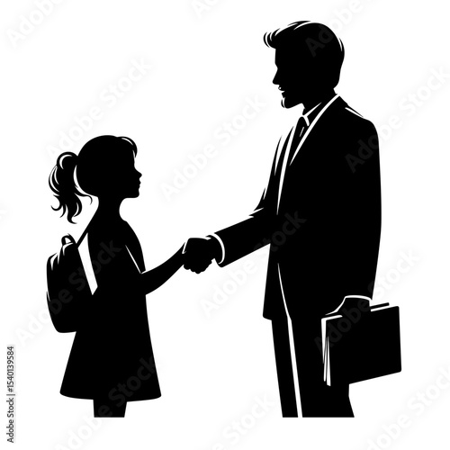 Male Teacher Shaking Hands with Girl Student Silhouette Representing Trust