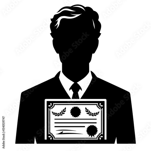 Male Teacher Holding Certificate Silhouette Representing Professional Recognition